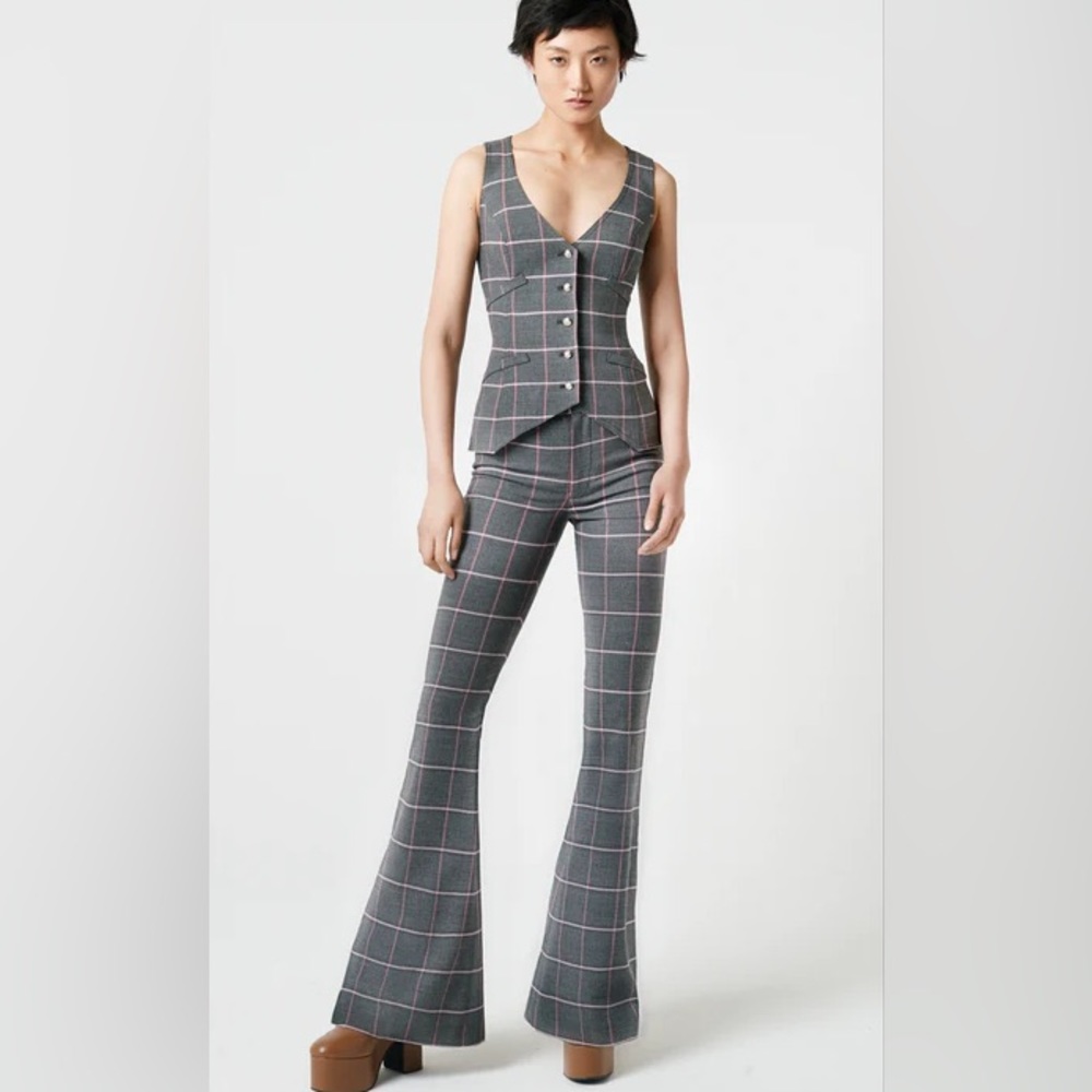 NWT Smythe Bootcut Pant in grey/pink windowpane sz 0 retail $450